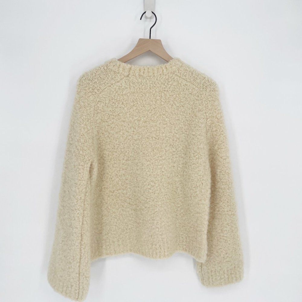 COS Fuzzy Crew Neck Sweater Wide Sleeve Side Slit Ivory Women's S - Picture 4 of 6